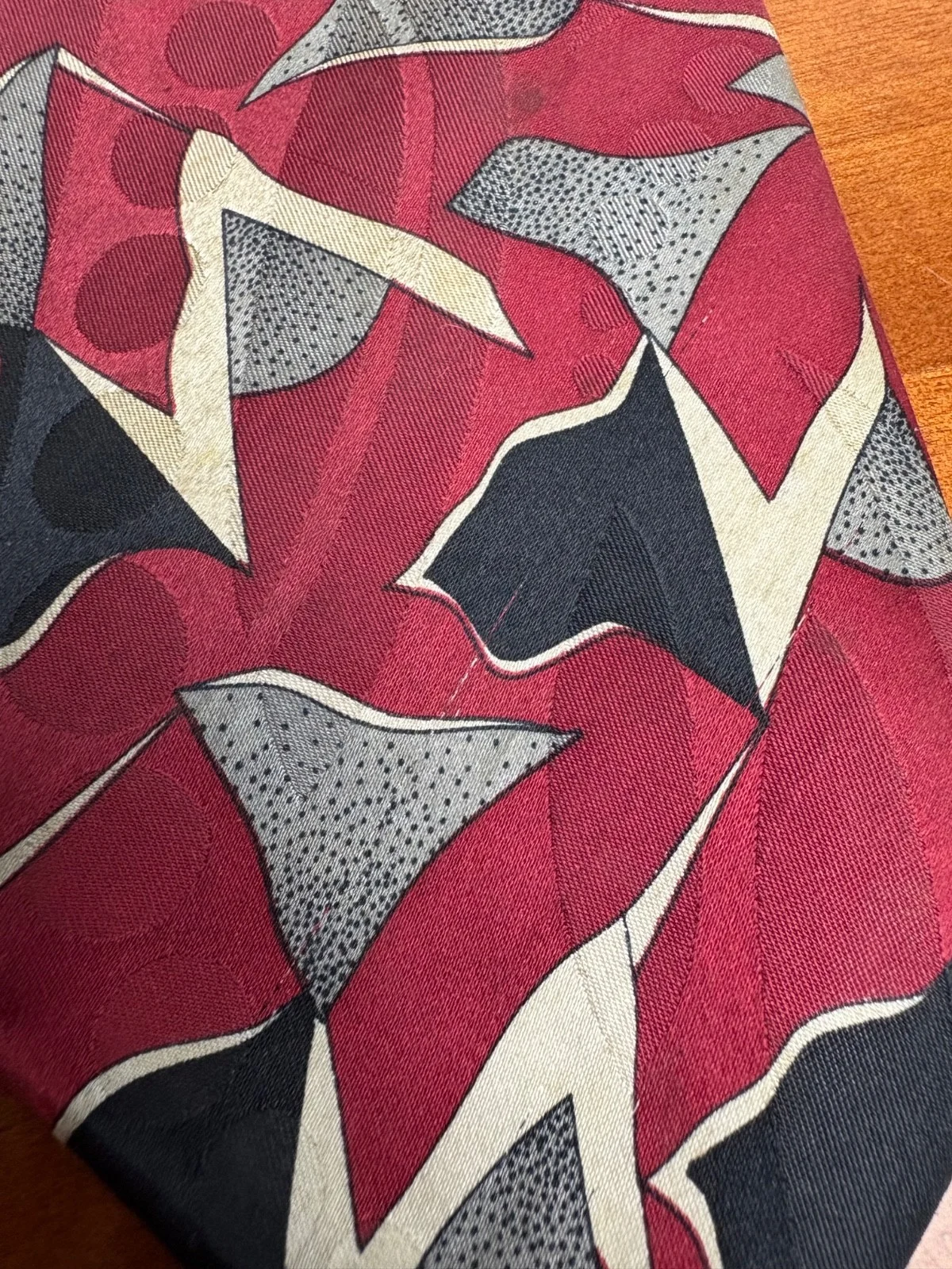 Screenplay by Martin Wong Silk Tie Red Abstract Geometric Vintage Men's Necktie – photo 3