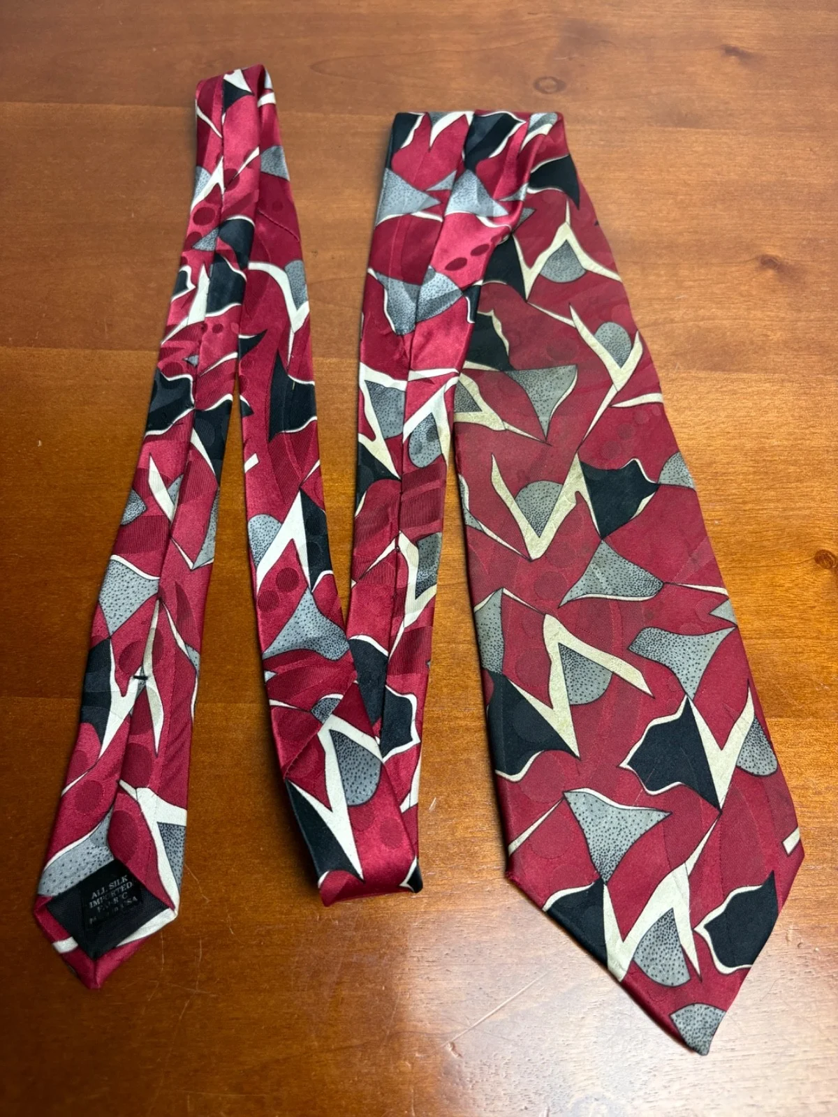 Screenplay by Martin Wong Silk Tie Red Abstract Geometric Vintage Men's Necktie – photo 7