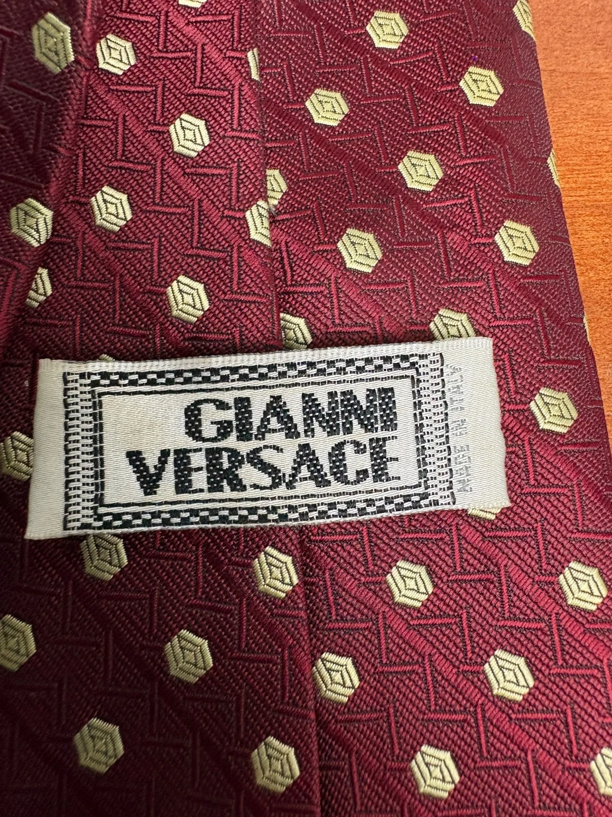 Gianni Versace Silk Tie Burgundy Red Geometric Pattern Made in Italy – photo 15