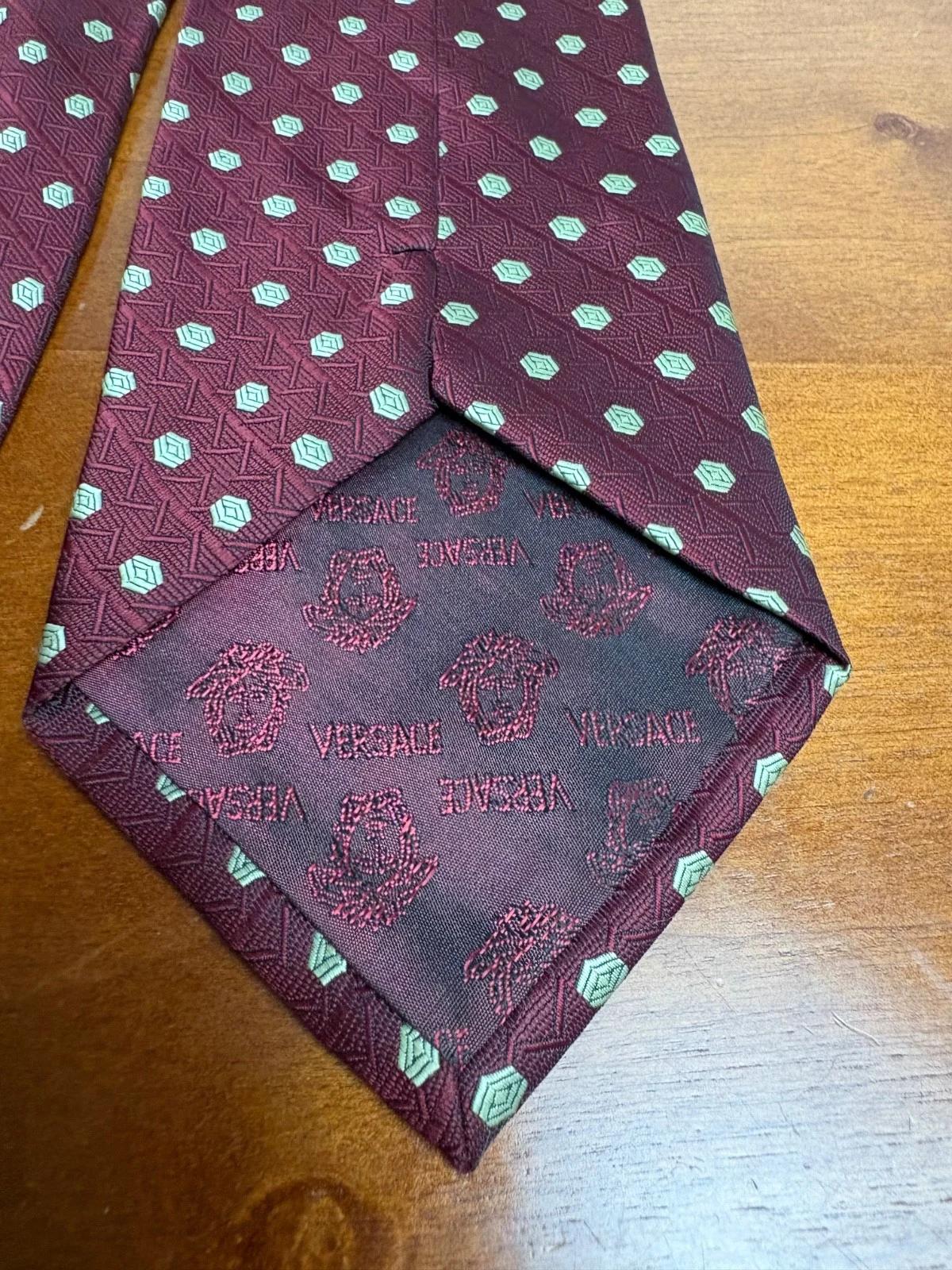 Gianni Versace Silk Tie Burgundy Red Geometric Pattern Made in Italy – photo 16