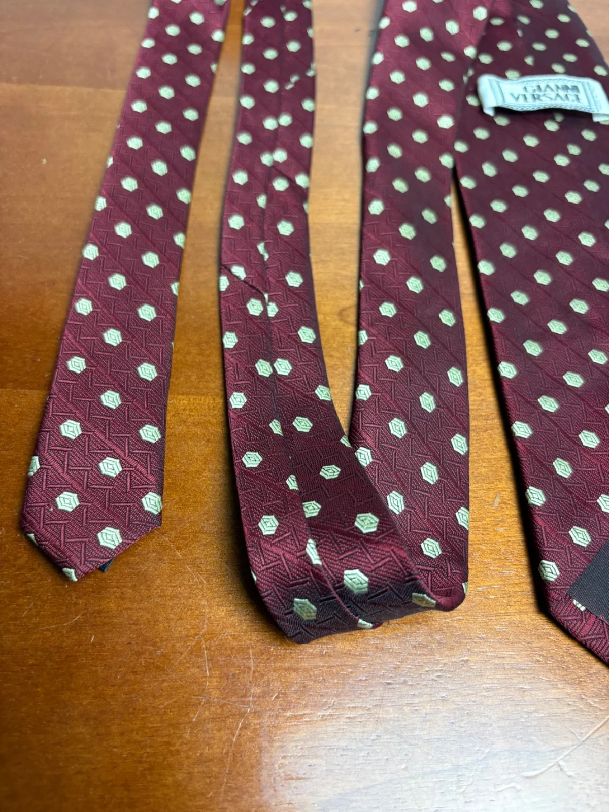 Gianni Versace Silk Tie Burgundy Red Geometric Pattern Made in Italy – photo 17