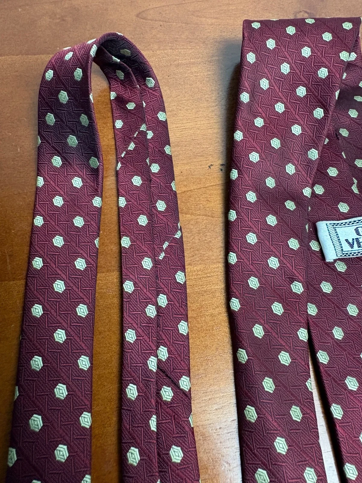 Gianni Versace Silk Tie Burgundy Red Geometric Pattern Made in Italy – photo 18