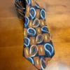 Vintage J. Riggins Hunting Horn Silk Tie Brown Blue Paisley Geometric