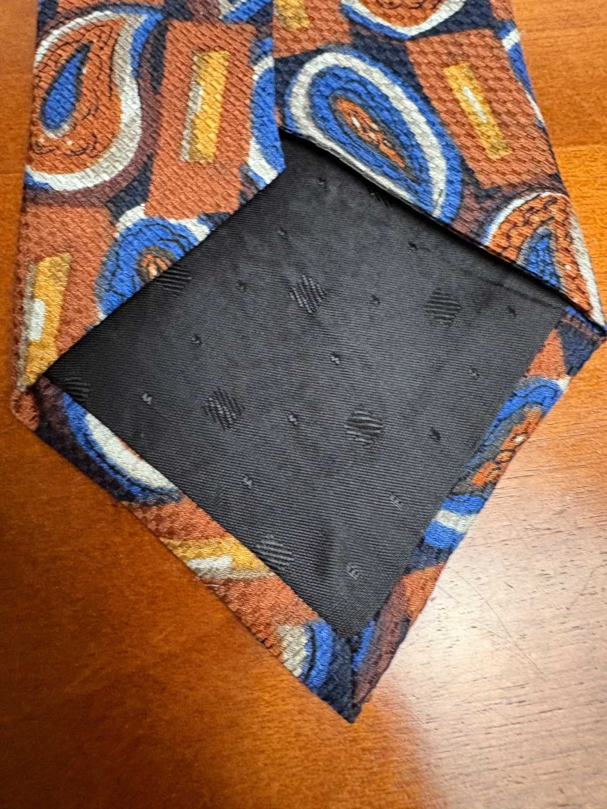 Vintage J. Riggins Hunting Horn Silk Tie Brown Blue Paisley Geometric – photo 10