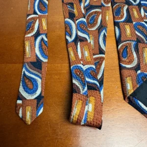 Vintage J. Riggins Hunting Horn Silk Tie Brown Blue Paisley Geometric – photo 11