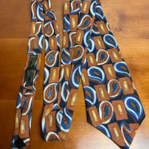 Vintage J. Riggins Hunting Horn Silk Tie Brown Blue Paisley Geometric – photo 3