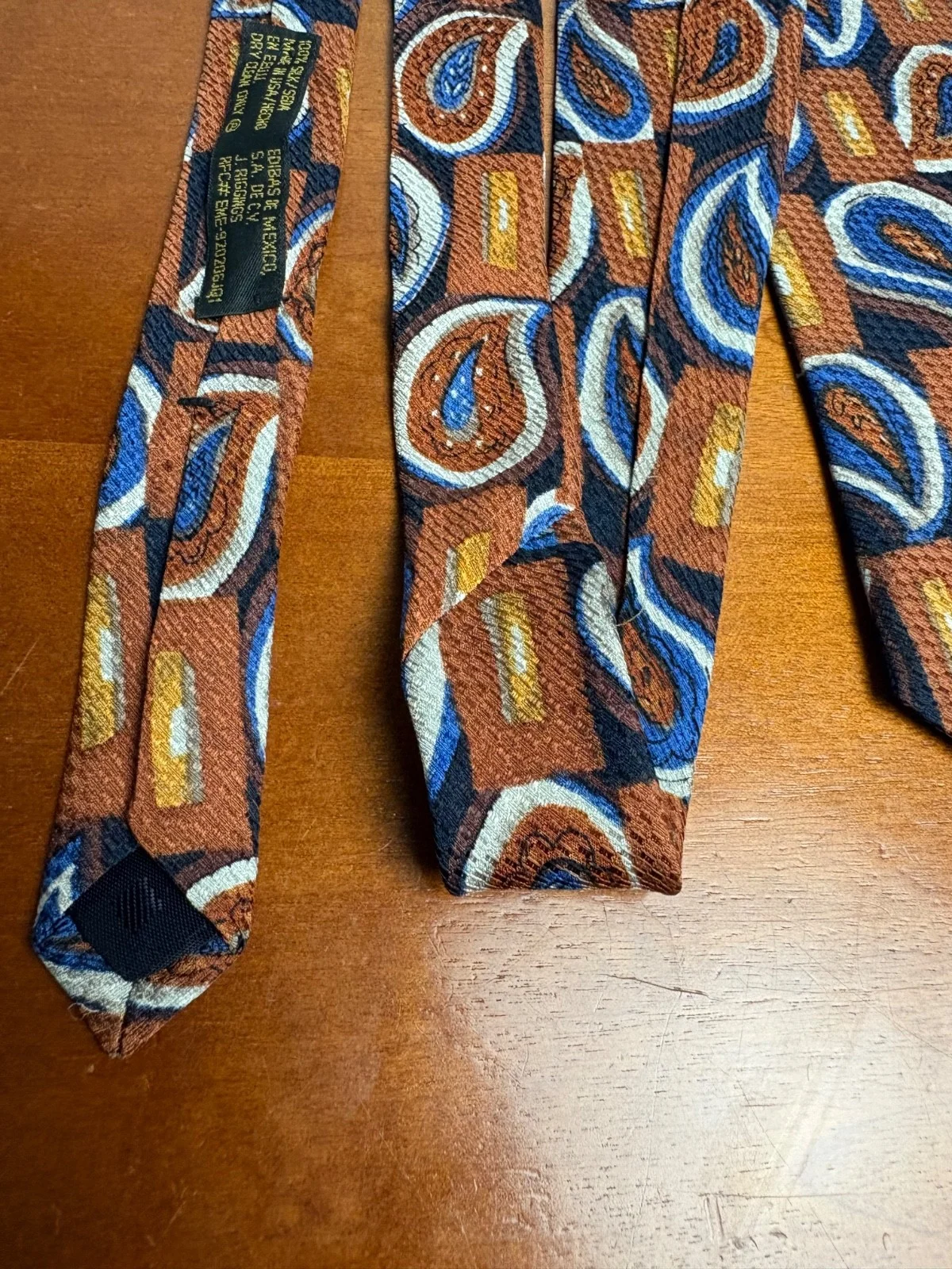 Vintage J. Riggins Hunting Horn Silk Tie Brown Blue Paisley Geometric – photo 5