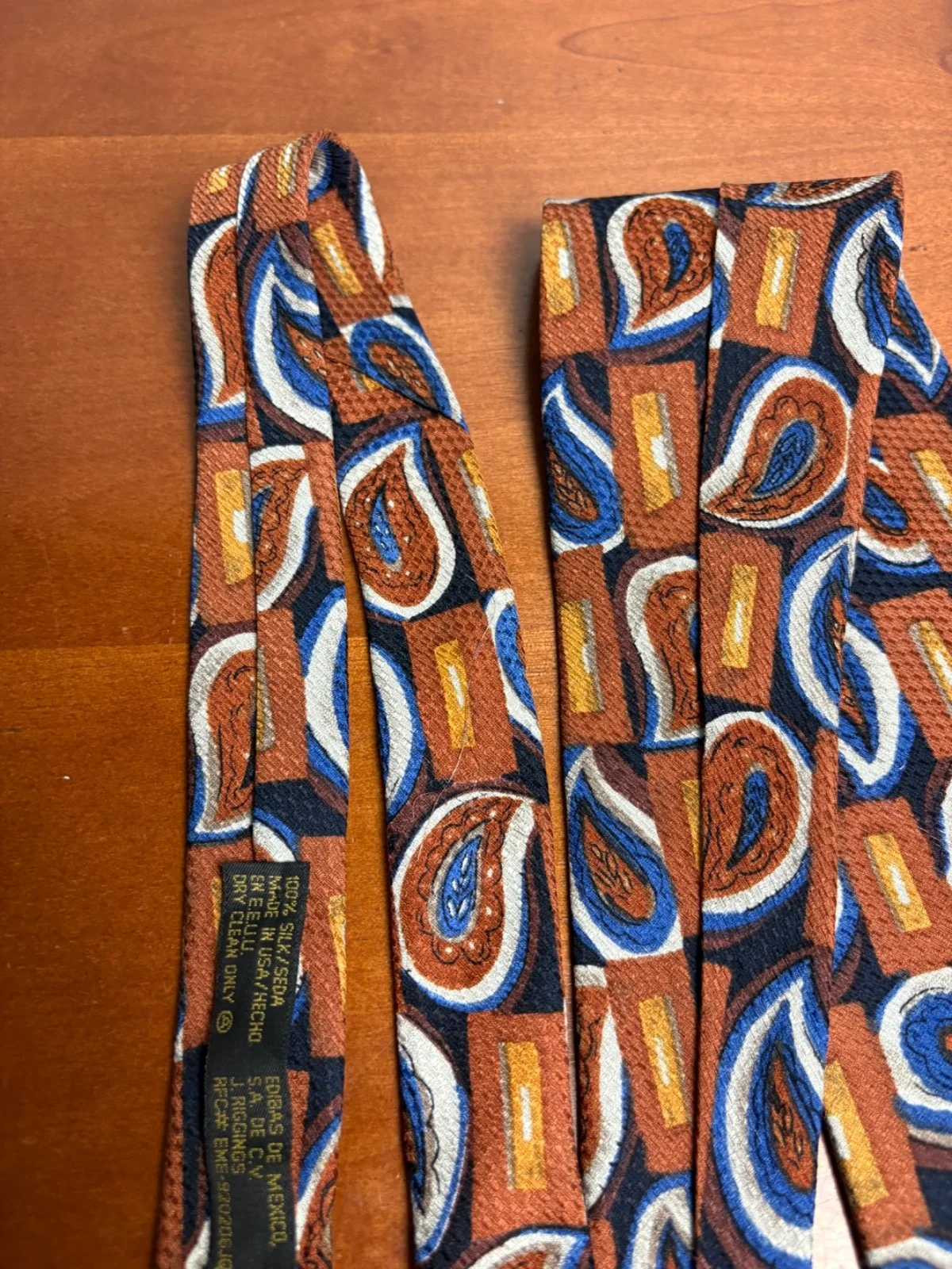 Vintage J. Riggins Hunting Horn Silk Tie Brown Blue Paisley Geometric – photo 6