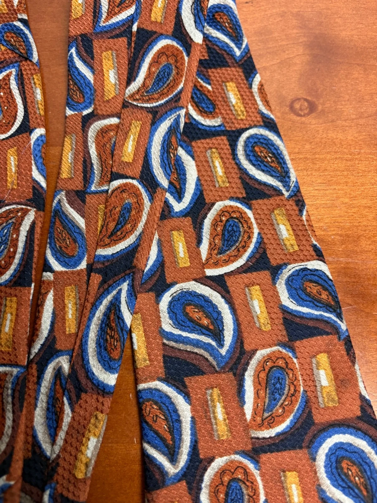 Vintage J. Riggins Hunting Horn Silk Tie Brown Blue Paisley Geometric – photo 7