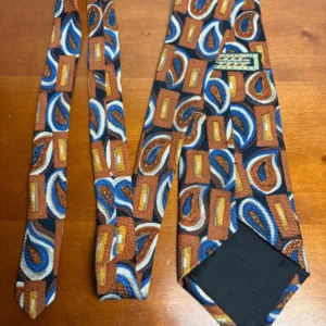 Vintage J. Riggins Hunting Horn Silk Tie Brown Blue Paisley Geometric – photo 8