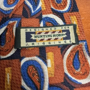 Vintage J. Riggins Hunting Horn Silk Tie Brown Blue Paisley Geometric – photo 9