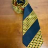Santostefano Italy Silk Tie Mens Navy Blue Yellow Orange Geometric Check Stripe