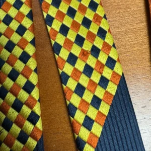 Santostefano Italy Silk Tie Mens Navy Blue Yellow Orange Geometric Check Stripe – photo 10