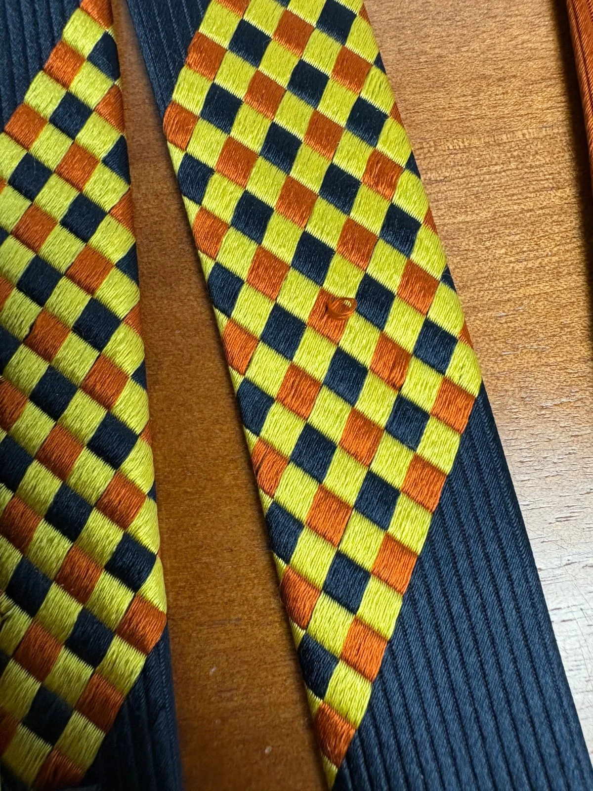 Santostefano Italy Silk Tie Mens Navy Blue Yellow Orange Geometric Check Stripe – photo 10