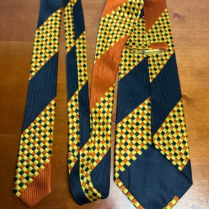 Santostefano Italy Silk Tie Mens Navy Blue Yellow Orange Geometric Check Stripe – photo 12