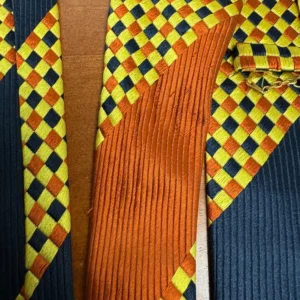 Santostefano Italy Silk Tie Mens Navy Blue Yellow Orange Geometric Check Stripe – photo 13