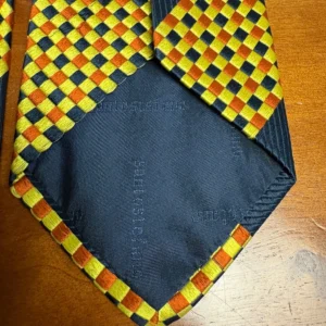 Santostefano Italy Silk Tie Mens Navy Blue Yellow Orange Geometric Check Stripe – photo 15