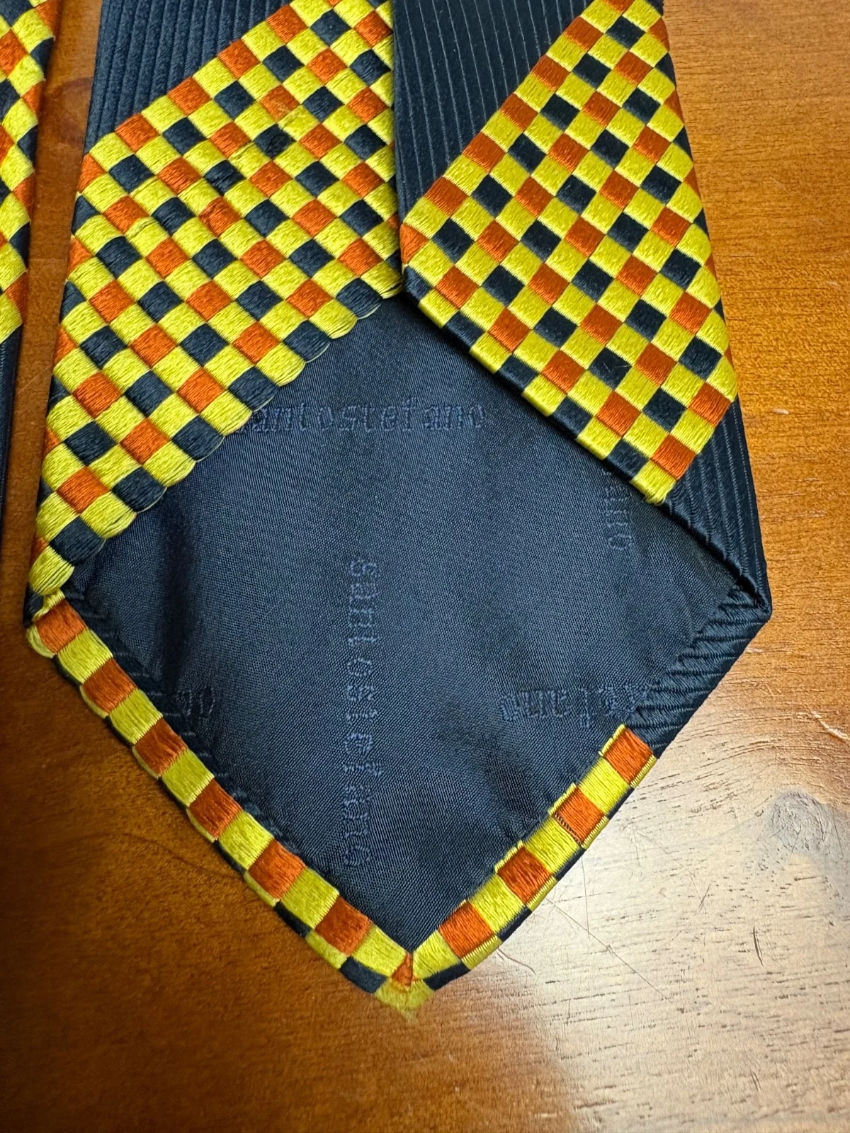 Santostefano Italy Silk Tie Mens Navy Blue Yellow Orange Geometric Check Stripe – photo 15