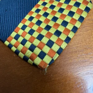 Santostefano Italy Silk Tie Mens Navy Blue Yellow Orange Geometric Check Stripe – photo 3
