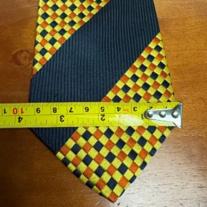 Santostefano Italy Silk Tie Mens Navy Blue Yellow Orange Geometric Check Stripe – photo 5