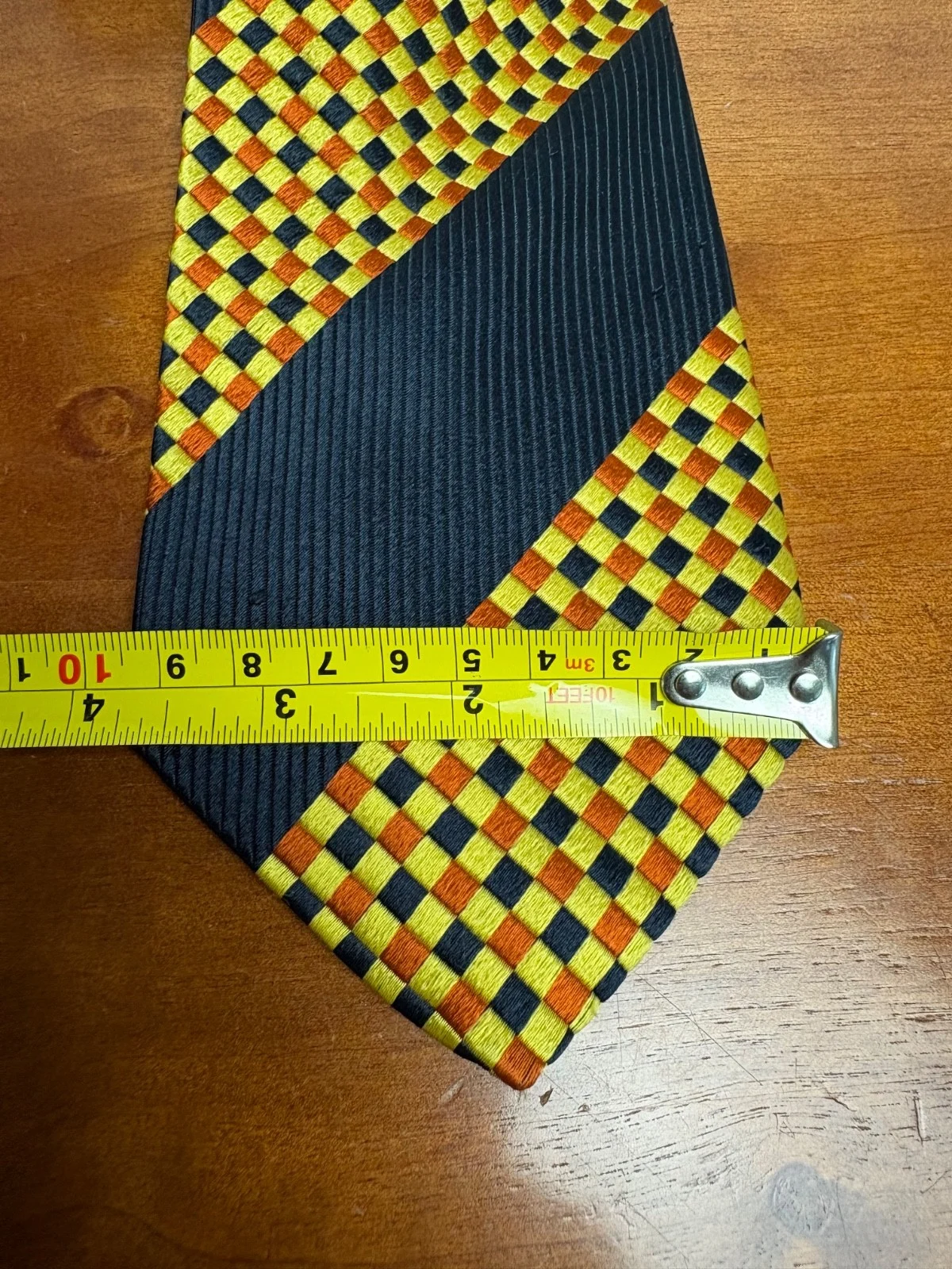 Santostefano Italy Silk Tie Mens Navy Blue Yellow Orange Geometric Check Stripe – photo 5