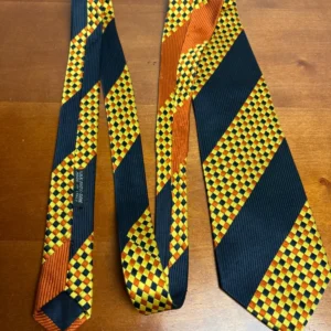Santostefano Italy Silk Tie Mens Navy Blue Yellow Orange Geometric Check Stripe – photo 6