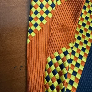 Santostefano Italy Silk Tie Mens Navy Blue Yellow Orange Geometric Check Stripe – photo 7