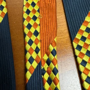 Santostefano Italy Silk Tie Mens Navy Blue Yellow Orange Geometric Check Stripe – photo 8