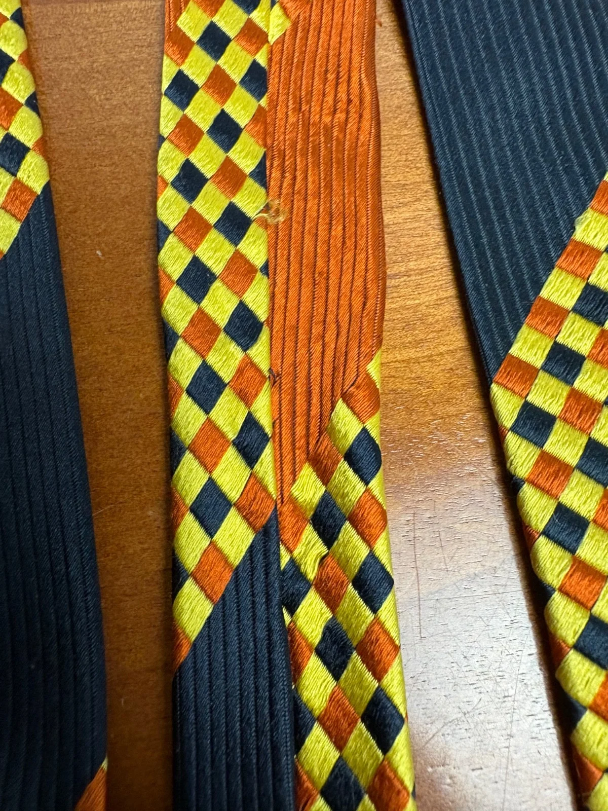 Santostefano Italy Silk Tie Mens Navy Blue Yellow Orange Geometric Check Stripe – photo 8