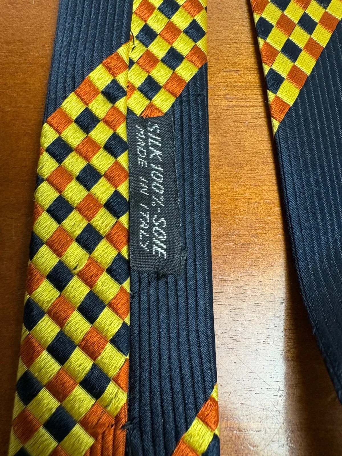 Santostefano Italy Silk Tie Mens Navy Blue Yellow Orange Geometric Check Stripe – photo 9