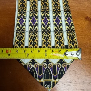 Emilio Romano Italy Silk Tie Geometric Art Deco Gold Purple Black White Handmade – photo 3