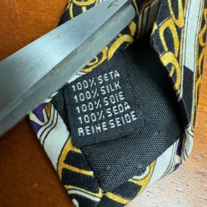 Emilio Romano Italy Silk Tie Geometric Art Deco Gold Purple Black White Handmade – photo 4
