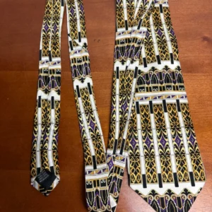Emilio Romano Italy Silk Tie Geometric Art Deco Gold Purple Black White Handmade – photo 5