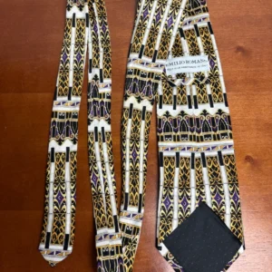 Emilio Romano Italy Silk Tie Geometric Art Deco Gold Purple Black White Handmade – photo 8