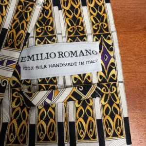 Emilio Romano Italy Silk Tie Geometric Art Deco Gold Purple Black White Handmade – photo 9