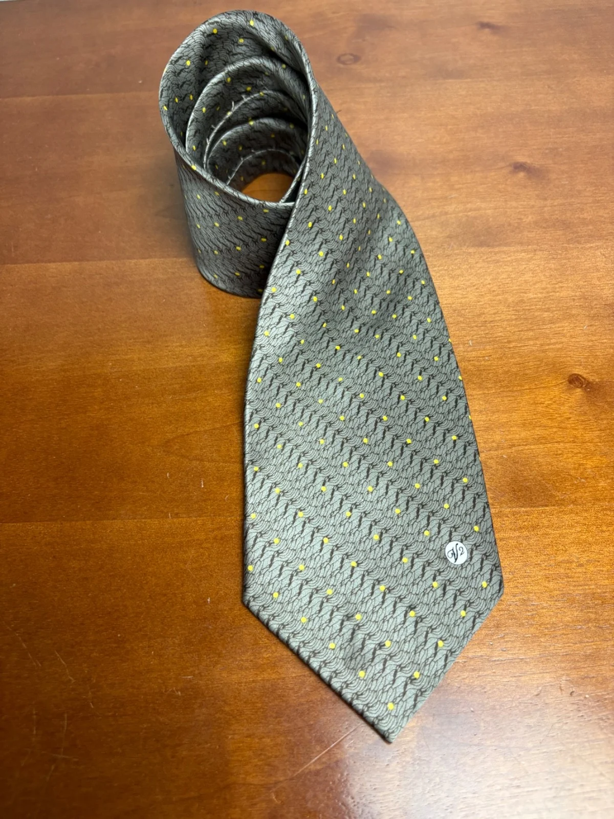 Versace Classic V2 Silk Tie Gray Yellow Polka Dot Medusa Logo Made In Italy