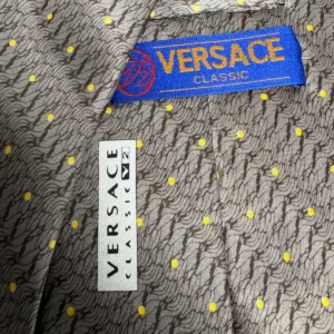 Versace Classic V2 Silk Tie Gray Yellow Polka Dot Medusa Logo Made In Italy – photo 10