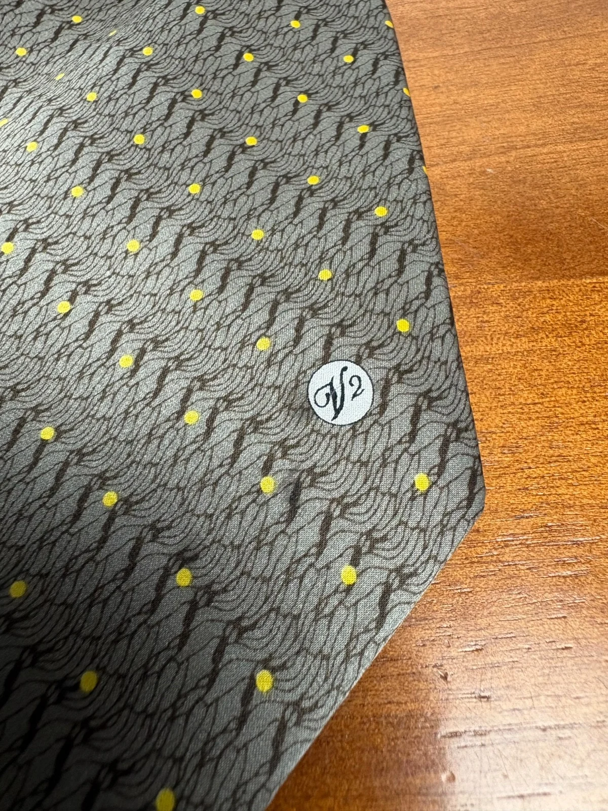 Versace Classic V2 Silk Tie Gray Yellow Polka Dot Medusa Logo Made In Italy – photo 3