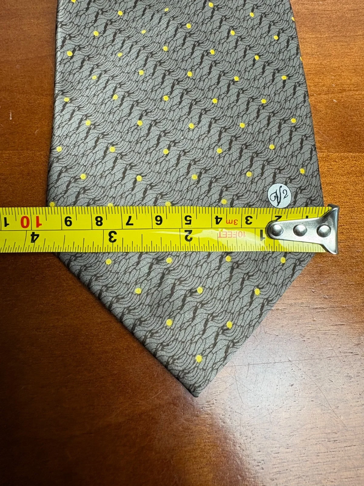 Versace Classic V2 Silk Tie Gray Yellow Polka Dot Medusa Logo Made In Italy – photo 4
