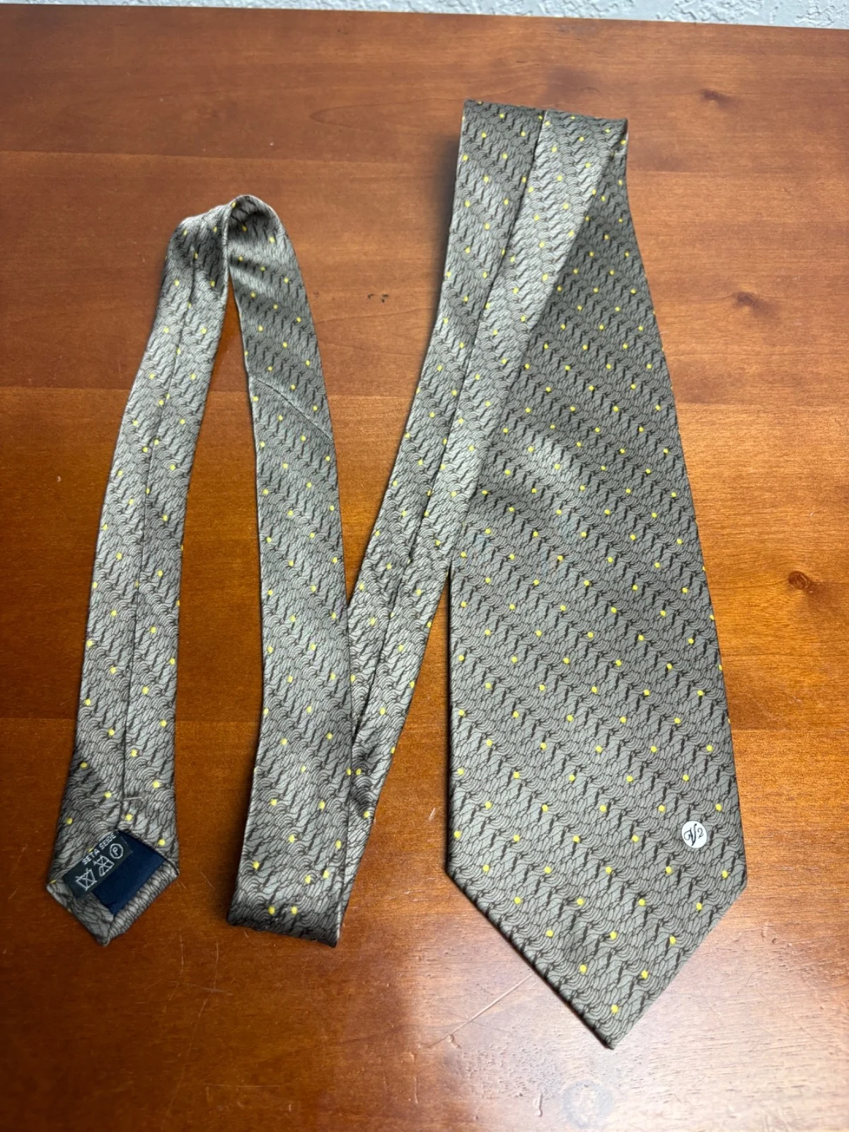 Versace Classic V2 Silk Tie Gray Yellow Polka Dot Medusa Logo Made In Italy – photo 6