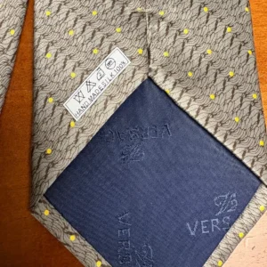Versace Classic V2 Silk Tie Gray Yellow Polka Dot Medusa Logo Made In Italy – photo 8