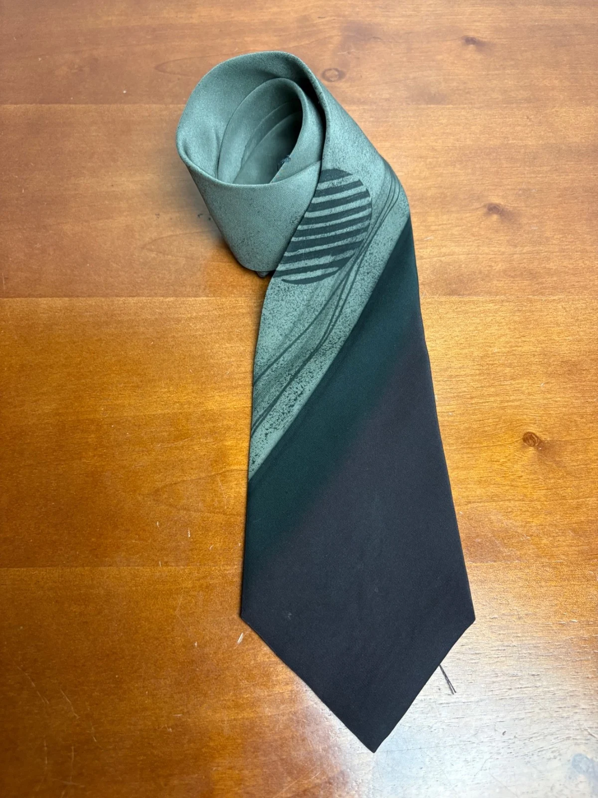 M.R. Murphy Hand Painted Silk Tie Vintage Sage Green Black Abstract Geometric