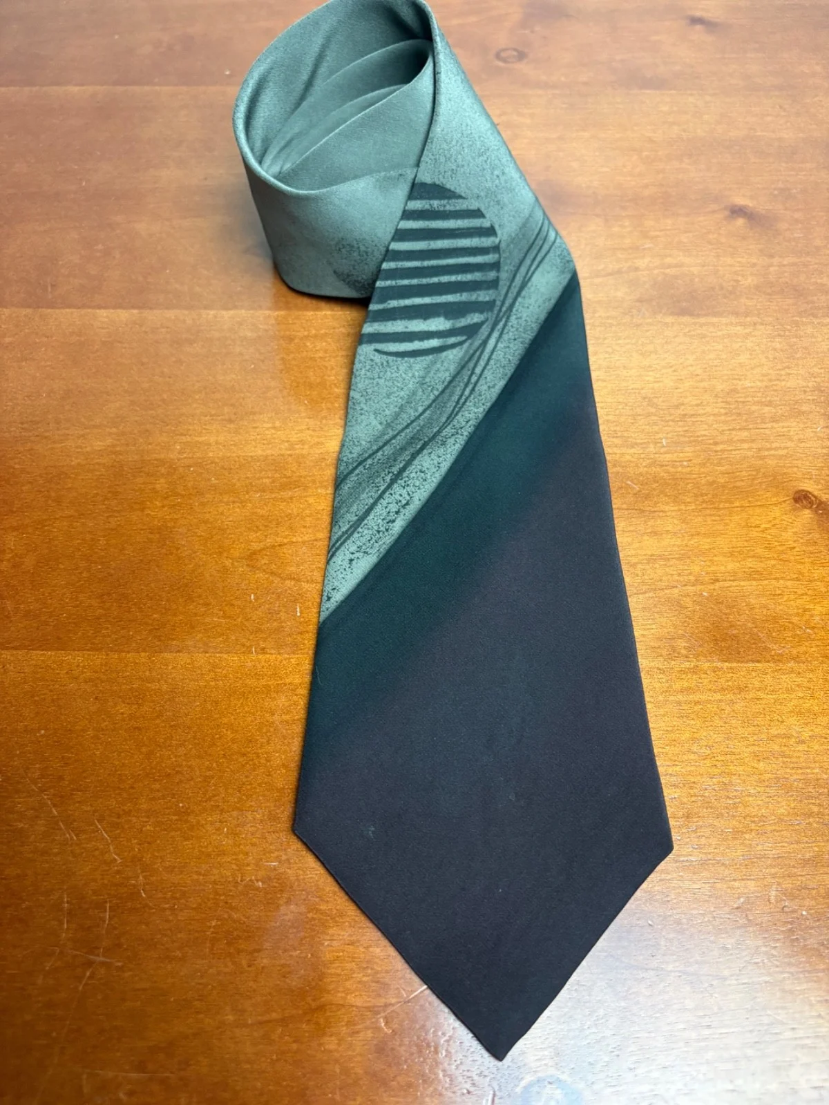 M.R. Murphy Hand Painted Silk Tie Vintage Sage Green Black Abstract Geometric – photo 2