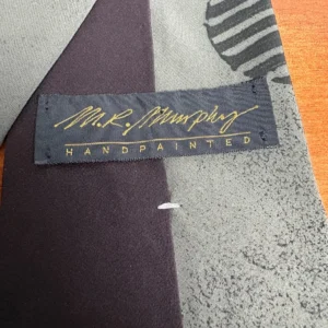 M.R. Murphy Hand Painted Silk Tie Vintage Sage Green Black Abstract Geometric – photo 7