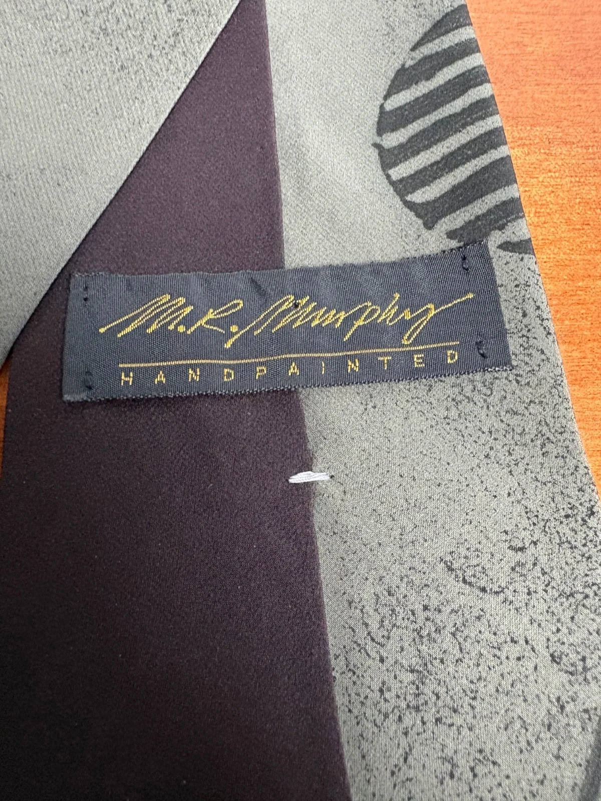 M.R. Murphy Hand Painted Silk Tie Vintage Sage Green Black Abstract Geometric – photo 7