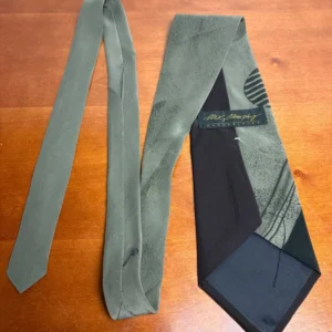 M.R. Murphy Hand Painted Silk Tie Vintage Sage Green Black Abstract Geometric – photo 9