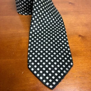 Enrico Venturi Italy Silk Tie Black Silver Check Pattern Woven Geometric – photo 3