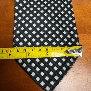 Enrico Venturi Italy Silk Tie Black Silver Check Pattern Woven Geometric – photo 4