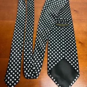 Enrico Venturi Italy Silk Tie Black Silver Check Pattern Woven Geometric – photo 5