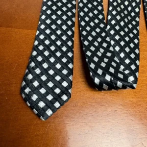 Enrico Venturi Italy Silk Tie Black Silver Check Pattern Woven Geometric – photo 7